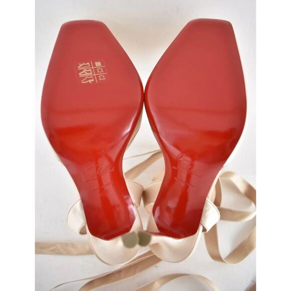 Christian Louboutin Cassia Lace Up 100 Blush Nude Tie Ballet Sandal Heel Pump 41 - Picture 15 of 15